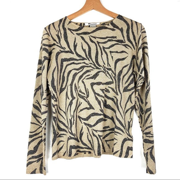 Peter Nygard Tops - NYGARD top L gold shimmer animal print silk t602